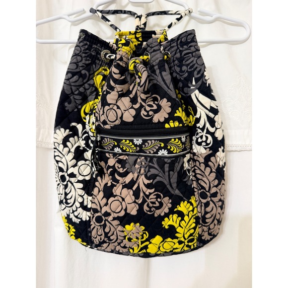 Vera Bradley Handbags - Vera Bradley Baroque Quilted Cotton Cinch Drawstring Backpack Black Yellow